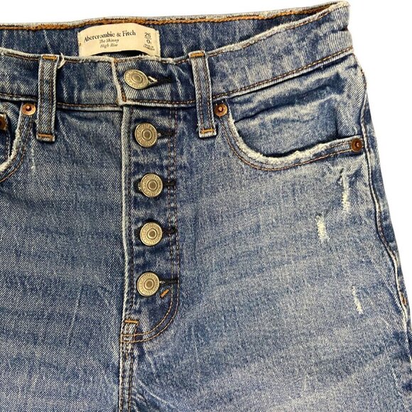 Abercrombie & Fitch The Skinny High Rise Jeans 0R Button Fly Medium Wash Ankle - Picture 6 of 6